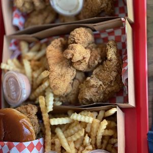 Photo of Off The Hook Poke & Grill - Rancho Cucamonga, CA, United States. Crispy Chicken Sandwich, chicken wings, and chicken tenders