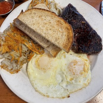 Matt's Big Breakfast - Prime sirloin breakfast special with hash browns, two eggs over medium, and sourdough toast. Steak was meh; everything else was decent. - Breakfast & Brunch Near Me - Phoenix, Arizona Matt's Big Breakfast - Prime sirloin breakfast special with hash browns, two eggs over medium, and sourdough toast. Steak was meh; everything else was decent. - Breakfast & Brunch Near Me - Phoenix, Arizona