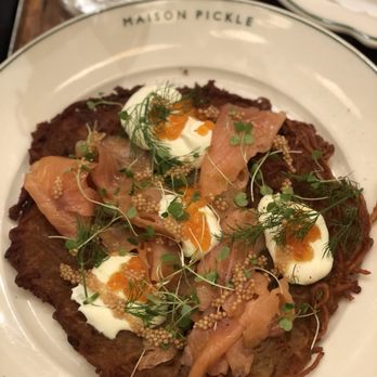 Maison Pickle - Loaded Hash Browns w/ Smoked Salmon - Cocktail Bars Near Me - New York, New York