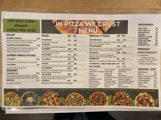 Menu photo 1 In Pizza We Crust Seattle, WA Menu photo 1 In Pizza We Crust Seattle, WA