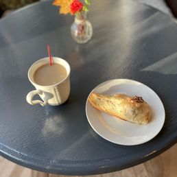 a cup of coffee and a pastry