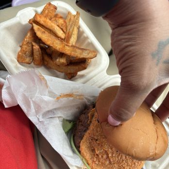 Plantbaed Cafe - The G Burger and Cajun Burro Fries - Vegan Near Me - Atlanta, Georgia