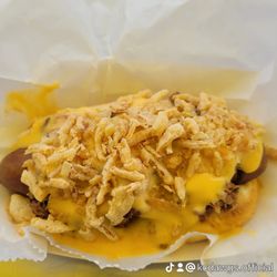 KC's Dawgs - Biscuit castle, Doug quarter pound. French smoke bdidn't queso cheese. Have fried onions.