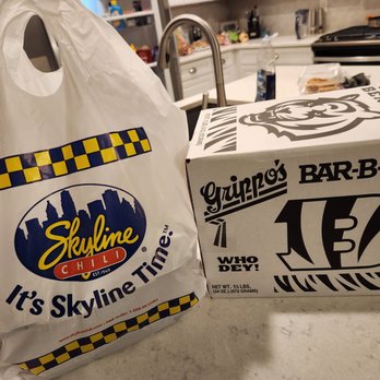 Skyline Chili - a white bag and a white bag on a kitchen counter - Fast Food Near Me - Lakewood Ranch, Florida