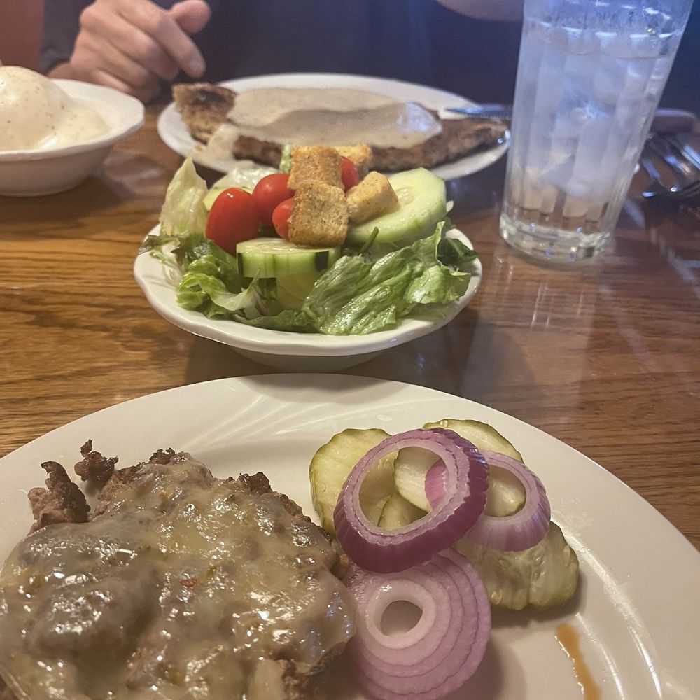 Burger no bun he had the one lb chicken fried steak Burger no bun he had the one lb chicken fried steak