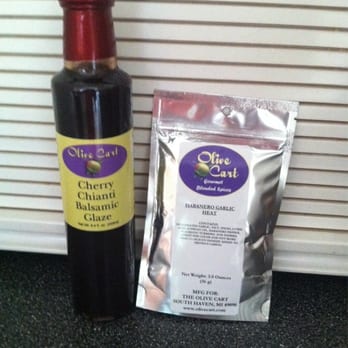 Olive Cart - Cherry Chianti Balsamic Glaze & Habanero Garlic Heat flavor packet. - Grocery Near Me - South Haven, Michigan Olive Cart - Cherry Chianti Balsamic Glaze & Habanero Garlic Heat flavor packet. - Grocery Near Me - South Haven, Michigan
