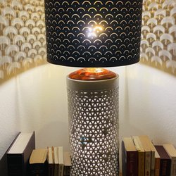 Lampshades Unlimited - I can actually see the flower details on the base with all of the old, crumbling paper gone. The three way switch makes it easy to use too!
