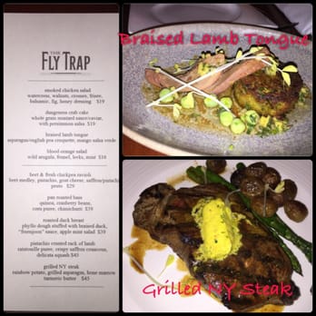 The Fly Trap - Fly Trap Special NYE menu, Braised Lamb Tongue on the top, grilled NY steak with a butter bone marrow on top. - Bars Near Me - San Francisco, California The Fly Trap - Fly Trap Special NYE menu, Braised Lamb Tongue on the top, grilled NY steak with a butter bone marrow on top. - Bars Near Me - San Francisco, California