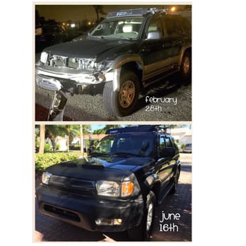 Hallandale Auto Electric & Collision - Before and after of my '99 4Runner. Great job on the engine repair and bodywork. Very satisfied! - Body Shops Near Me - Hallandale Beach, Florida Hallandale Auto Electric & Collision - Before and after of my '99 4Runner. Great job on the engine repair and bodywork. Very satisfied! - Body Shops Near Me - Hallandale Beach, Florida