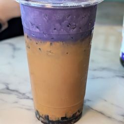 Boba And Chill - Vietnamese iced coffee with ube crema (before mixing)