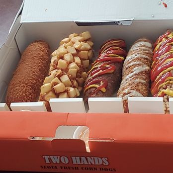 Two Hands Corn Dogs - Wanted to try the kimchee fries. Next time. - Korean Near Me - East Los Angeles, California