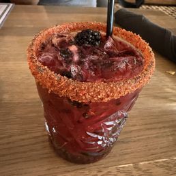 Blackberry marg with tajin rim instead of sugar Blackberry marg with tajin rim instead of sugar