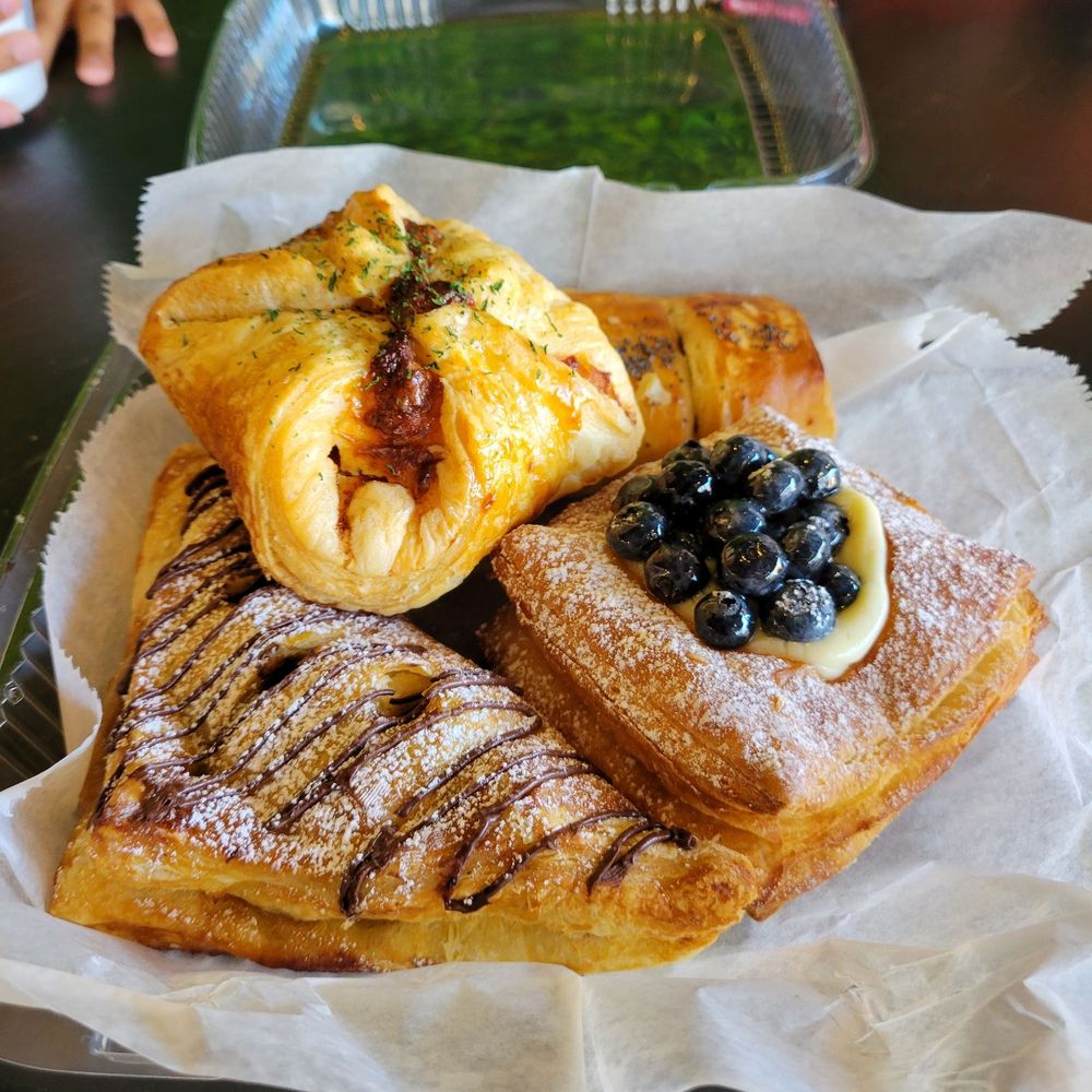 Cedar House - Chocolate and banana turnover, mozzarella and salami puff pastry, blueberry cream filled croissant. - Coffee & Tea Near Me - Flagstaff, Arizona