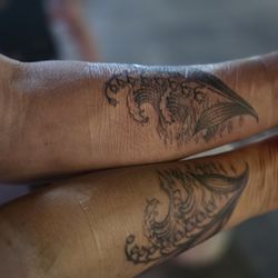 Monster Tattoo - We got married in Cancun on May 18, so we created a tattoo with the Lily of the Valley (flower for May) and each flower had 9 bells.