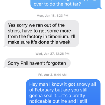 Tom’s Paving - a text message from a customer - Masonry/Concrete Near Me Tom’s Paving - a text message from a customer - Masonry/Concrete Near Me