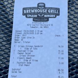 Brewhouse Grill - Receipt