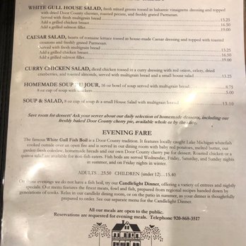 White Gull Inn - Lunch menu, circa Oct 2022. - Bed & Breakfast Near Me - Fish Creek, Wisconsin White Gull Inn - Lunch menu, circa Oct 2022. - Bed & Breakfast Near Me - Fish Creek, Wisconsin