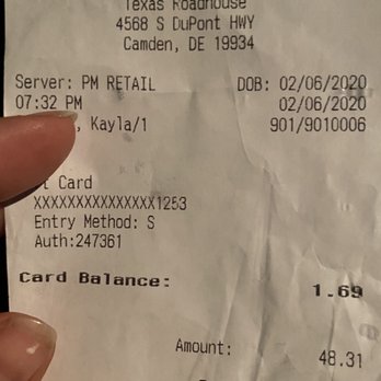 Texas Roadhouse - Arrival was at 7:27pm had to wait to pay. - Steakhouses Near Me - Camden, Delaware Texas Roadhouse - Arrival was at 7:27pm had to wait to pay. - Steakhouses Near Me - Camden, Delaware