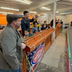 132 Slotcar Raceway - 8 lane racing podium where the controllers are.