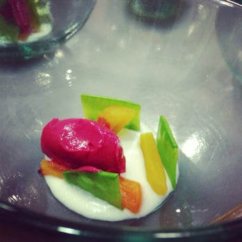 La Ereta - Coconut mousse, beetroot sorbet, glazed baby carrots and peas - Spanish Near Me - Alicante, A