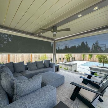 NW Natural Lighting - pergola with motorised solar shades - Awnings Near Me - Edmonds, Washington