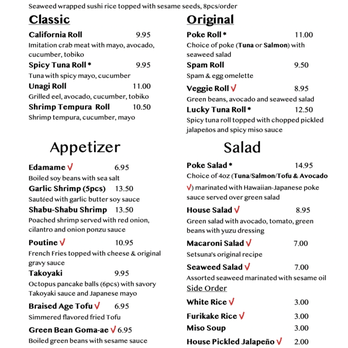 Karaage Setsuna - menu as of Jan 2023 - Japanese Near Me - Seattle, Washington