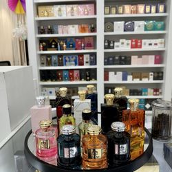 Perfume World - A tray of scent choices.