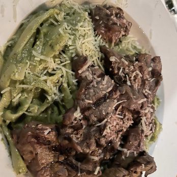 Nightingale Supper Club - Pesto Pasta with Steak Bites (a lot of tasty meat!) - Cocktail Bars Near Me - Sturgeon Bay, Wisconsin