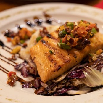 Lily's Seafood - Canadian Salmon with mashed potatoes and balsamic reduction with veggies. - Breweries Near Me - Royal Oak, Michigan