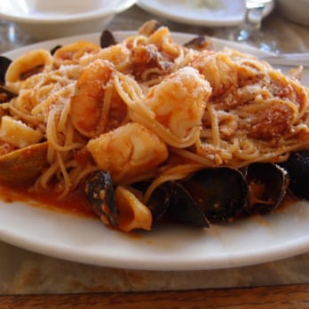 Panza - Linguine alla Pescatore (seafood linguine) with fra diavolo sauce (red spicy sauce) - Italian Near Me - Boston, Massachusetts Panza - Linguine alla Pescatore (seafood linguine) with fra diavolo sauce (red spicy sauce) - Italian Near Me - Boston, Massachusetts