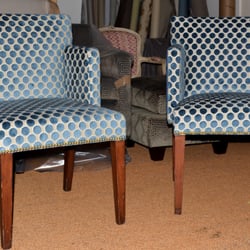 The Upholstery House - Pair of small bar chairs - finish with brass studing