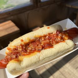 The Gourmet Hot Dog Shack - Bacon sriracha cheese dog- $9