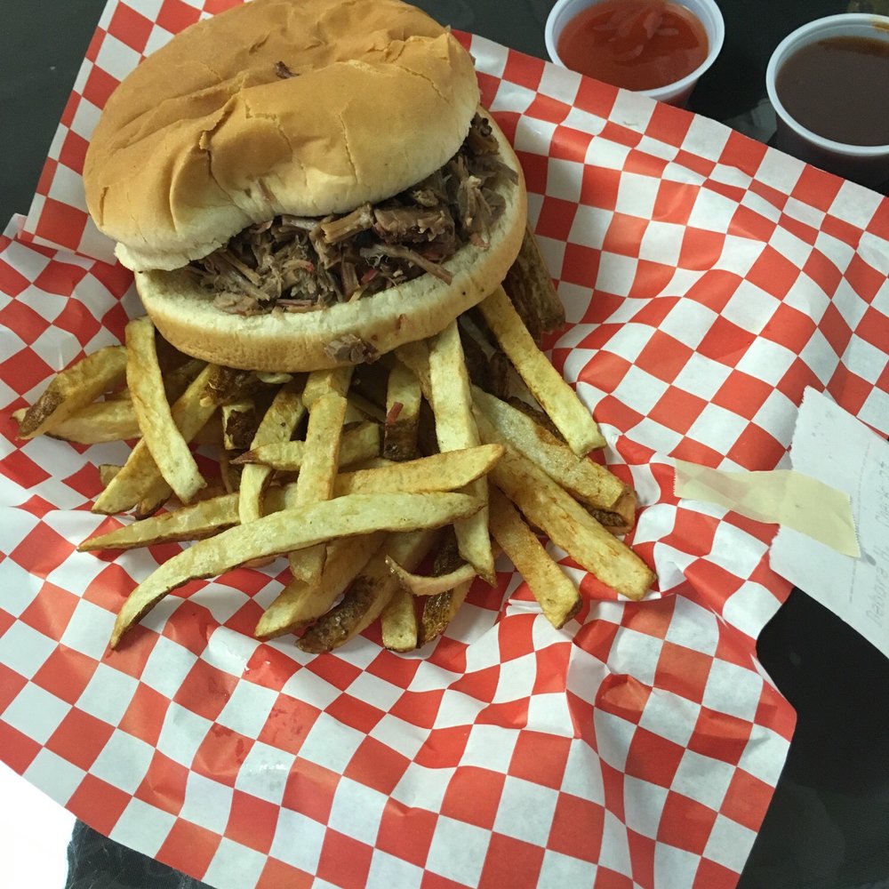 Chopped beef sandwich with homemade fries and large drink special Chopped beef sandwich with homemade fries and large drink special