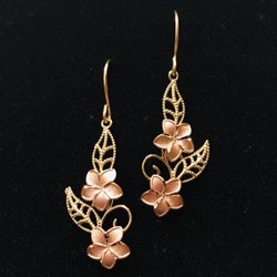 Bob's Jewelers - 14kt yellow and rise gold plumeria dangle earrings.