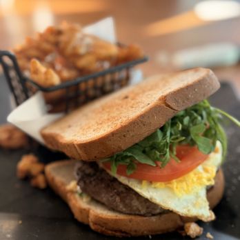 Red Dirt Social - Breakfast burger (Gluten free bun) - Breakfast & Brunch Near Me - Fate, Texas Red Dirt Social - Breakfast burger (Gluten free bun) - Breakfast & Brunch Near Me - Fate, Texas