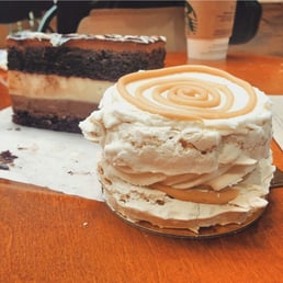 Mini Caramel Almond Meringue cake & Triple Chocolate Mousse cake slice