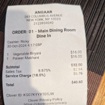 Angaar - Bill charged with auto 18% - Indian Near Me - New York, New York