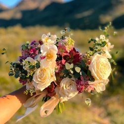 Cactus Bloom Floral - Purple and cream bridal bouquet.