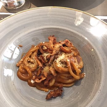 Sofia - The strozzapreti all'matriciana di pomodoro datterino. The portions are fairly big.This is just one half of the whole dish. - Italian Near Me - Rome, RM Sofia - The strozzapreti all'matriciana di pomodoro datterino. The portions are fairly big.This is just one half of the whole dish. - Italian Near Me - Rome, RM