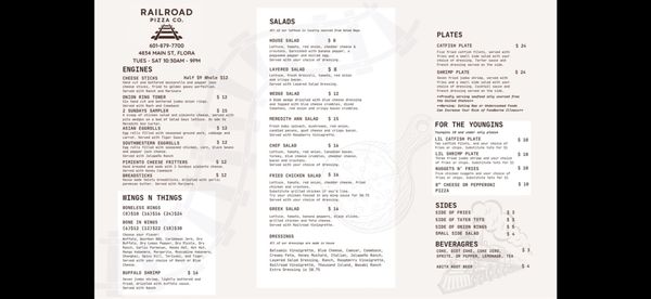 Menu photo 2 Railroad Pizza Flora, MS Menu photo 2 Railroad Pizza Flora, MS