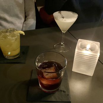 C3 Bar - Boss fight (front), problem child (back left), London fog (back right) - Cocktail Bars Near Me - Bloomington, Indiana