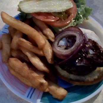 Sam's Beach Bar - Hamburger with grilled onions and provolone - Seafood Near Me - Hudson, Florida Sam's Beach Bar - Hamburger with grilled onions and provolone - Seafood Near Me - Hudson, Florida