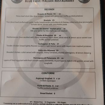 Blue Cave Restaurant - Secondi & contorni menu April 2026 - Sicilian Near Me - Lewiston, New York