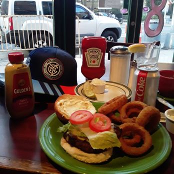 Purity Diner - Cheese Burger Deluxe, no Fries but Onion rings the wsy I like it. - Diners Near Me - Brooklyn, New York Purity Diner - Cheese Burger Deluxe, no Fries but Onion rings the wsy I like it. - Diners Near Me - Brooklyn, New York