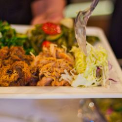 Amy Cakes Catering - BBQ plate with coleslaw, kale salad and Sicilian salad.
