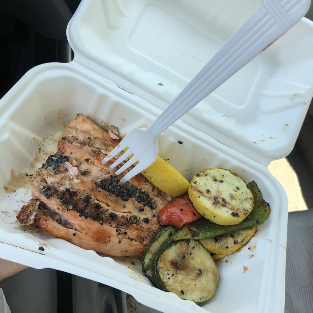 Steamers - Grilled salmon with grilled veggies on the side - Seafood Markets Near Me - Newton, Massachusetts Steamers - Grilled salmon with grilled veggies on the side - Seafood Markets Near Me - Newton, Massachusetts
