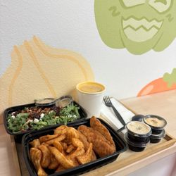 Better Than Mama's - Kale Goddess salad, Chicken Strips, and Thai Coconut Curry Soup