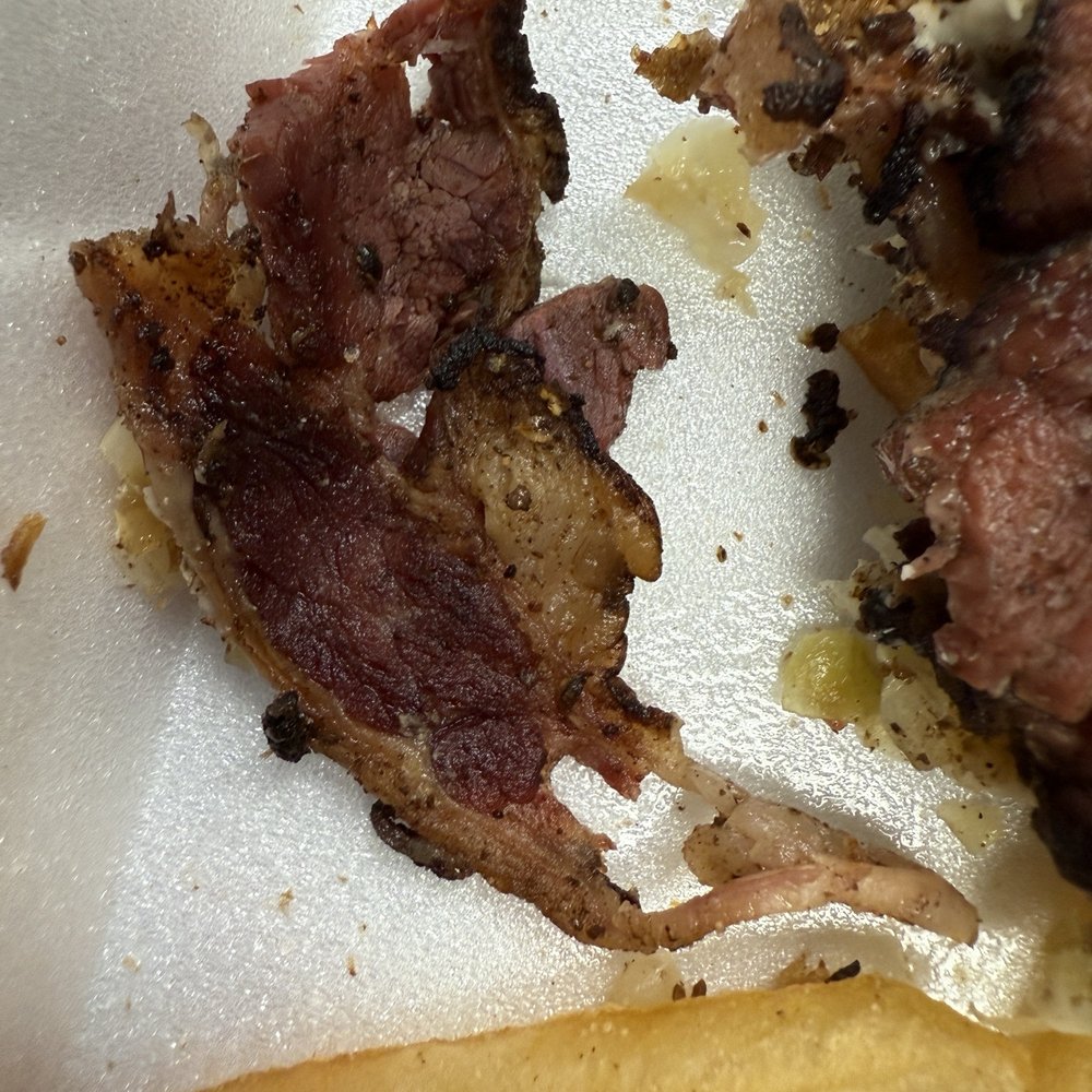Wafer thin, fatty, burnt pastrami Wafer thin, fatty, burnt pastrami