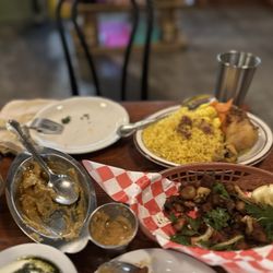 Azizam - Potato, turmeric chicken, eggplant dip,