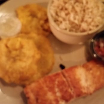 Sergio's Restaurant - Salmon with brown rice and tostones - Cuban Near Me - Miami, Florida